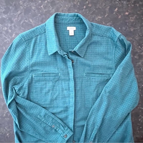 L.L.Bean Vintage Flannel Micro Plaid Teal Blue Large Women’s Shirt Shacket - Picture 7 of 16